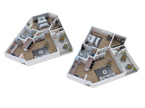 Floor plan for 1 bed, 1 bath, 621 sqft